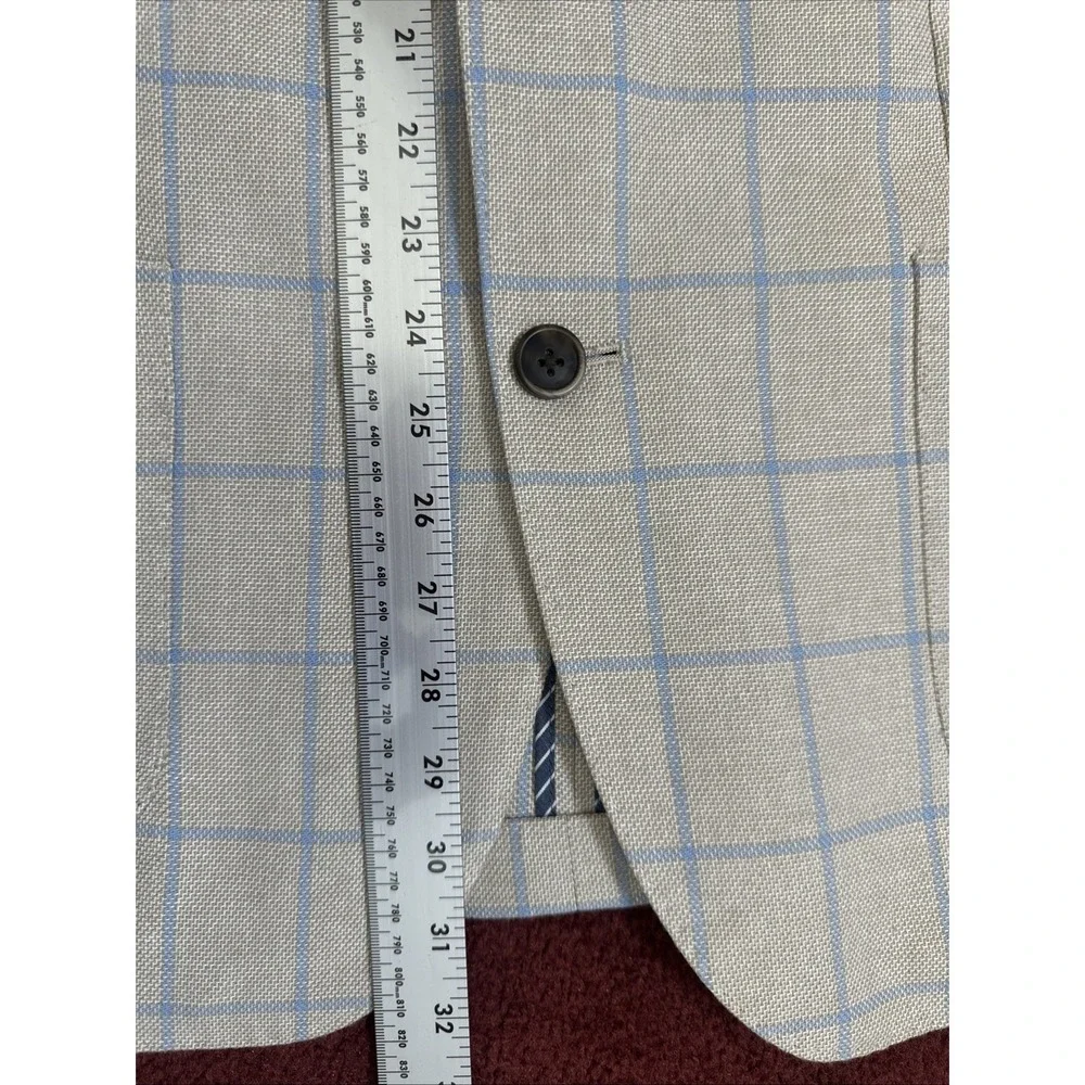 J. M. Haggar Slim‎ Fit Blue/Tan Linen Windowpane Blazer Sport Coat Men's 46R NWT
